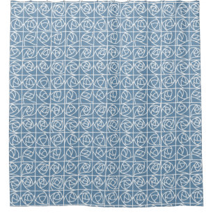 Cortina Para Box Art Deco Rosa quadrados estilizados Floral azul pá