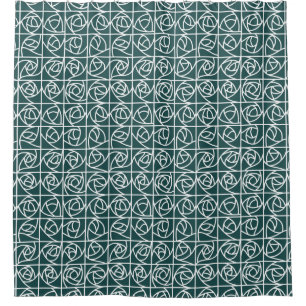 Cortina Para Box Art Deco Rosa Squares Estilizados Verde Floral