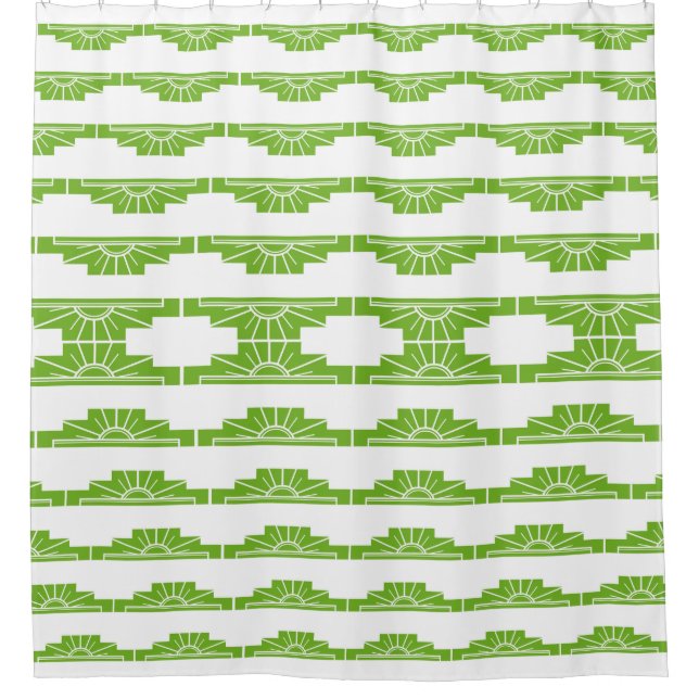Cortina Para Box Art Deco Sunburst Patterno em Branco e Limão (Frente)