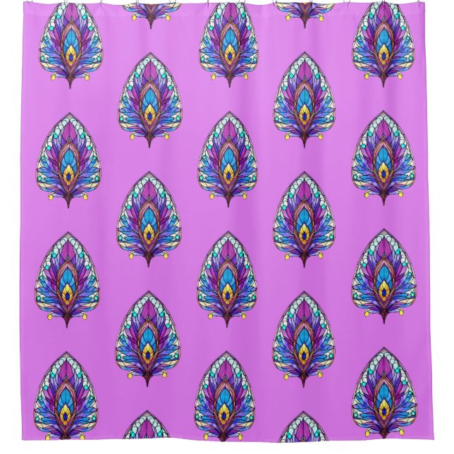 Cortina Para Box Art Nouveau Estilo De Vidro Pavão Arrefecido (Frente)