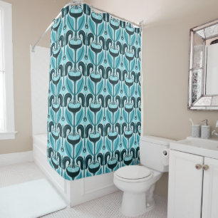 Cortina Para Box Art Nouveau Estilo Tulipas Turquoise Teal