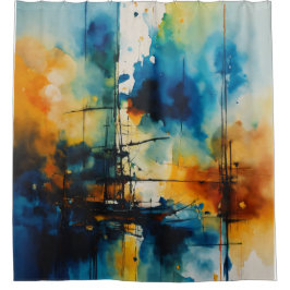 Cortina Para Box Arte Cinemática | Azul Moderno e Laranja