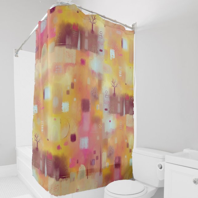 Cortina Para Box Arte de Aquarela Abstrato Moderna (Modern abstract painting in yellow ochre art shower curtain)