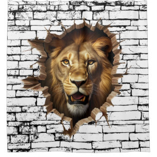 Cortina Para Box Arte de Leão 3D na Parede – Safari Realista