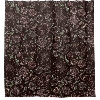 Cortina Para Box Arte de Linha Botânica Rosa Delicada Floral Vintag