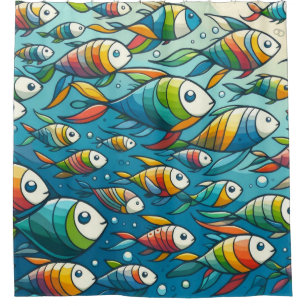 Cortina Para Box Arte de peixe submarino colorida