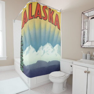 Cortina Para Box Arte de Poster de Viagem do Alasca Antigo, Paisage