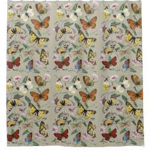 Cortina Para Box Arte Floral Botânica de Mariposa Borboleta Vintage