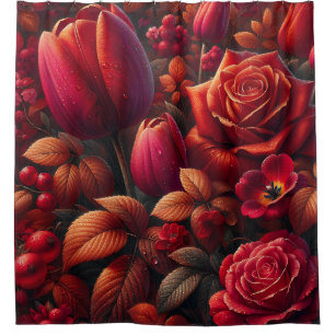 Cortina Para Box "Arte Floral com queda de chuva radiante"