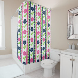 Cortina Para Box Arte Folclórica Floral Listra Escalonada - Azul Ma