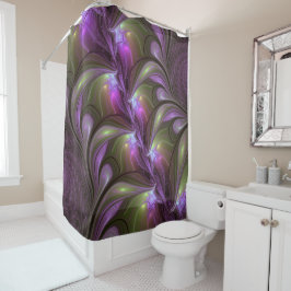 Cortina Para Box Arte Fractal de Khaki, Abstrato violeta e colorida