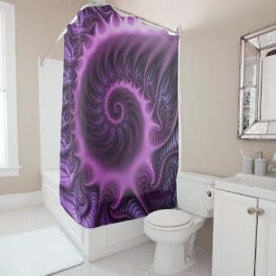 Cortina Para Box Arte fractal espiral abstrata vibrante rosa roxo