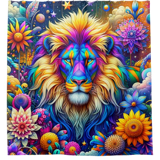 Cortina Para Box Arte Leão Colorida (Frente)