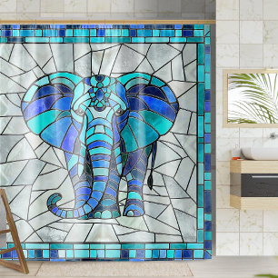 Cortina Para Box Arte mosaica de Elefante Azul