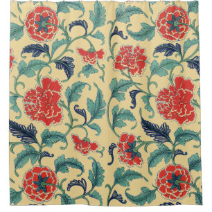Cortina Para Box Arte Nova Antiga Chinoiserie Floral Vermelho Chinê