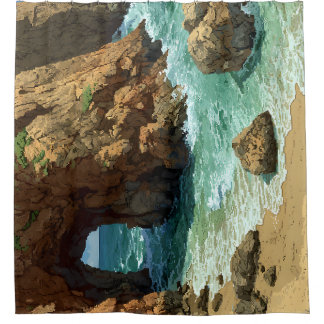 Cortina Para Box Arte pixelizada de caverna na praia