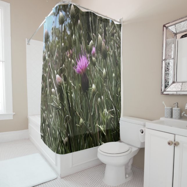 Cortina Para Box Arte Realista Roxo Thiste Wildflower (In Situ)
