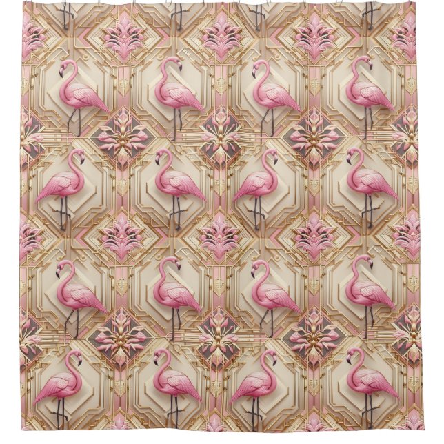 Cortina Para Box Arte Retro Decó Flamingos Rosa (Frente)