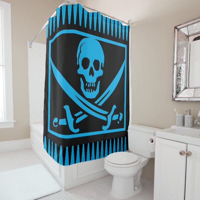 Cortina Para Box Artsy Blue Pirate Skull (In Situ)