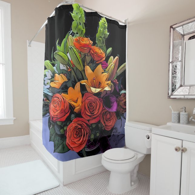 Cortina Para Box Artsy Orange Floral (In Situ)