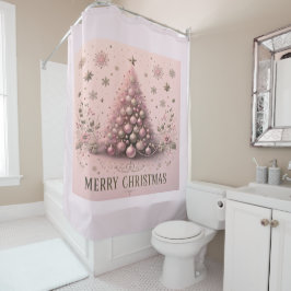 Cortina Para Box Árvore de Natal Rosa Feliz Natal