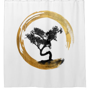 Cortina Para Box Árvore dos bonsais. Zen Enso Circl. Caligrafia de