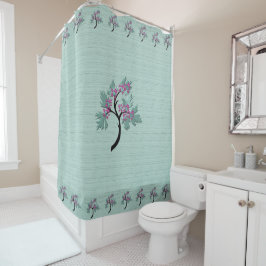 Cortina Para Box Árvore Florida Graciosa Verde + Ameixa