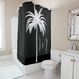 Cortina Para Box Árvore Tropical Palm Branca Negra Elegante