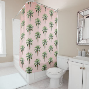 Cortina Para Box Árvore Tropical Palm Rosa Esbranquiçada