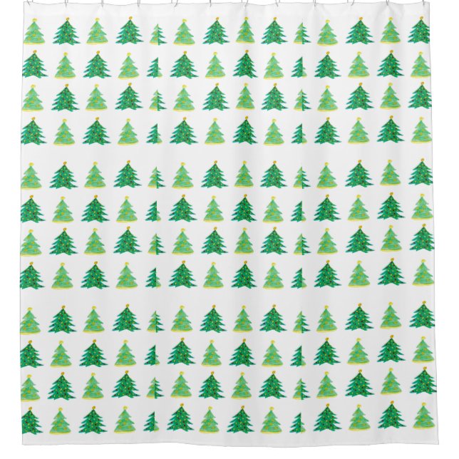 Cortina Para Box Árvores de Natal Bonitas (Padrão Verde) (Frente)