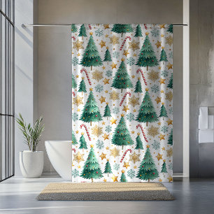 Cortina Para Box Árvores de Natal refinadas acento de chuveiro aqua