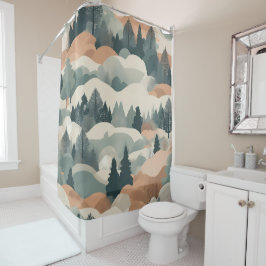 Cortina Para Box Árvores e Montanhas Projeto Abstrato de Boho