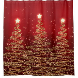 Cortina Para Box Árvores Sparkling do Natal elegante vermelhas