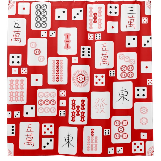 Cortina Para Box asiático-rosado-vermelho-mahjong-chinês jogo de az (Frente)