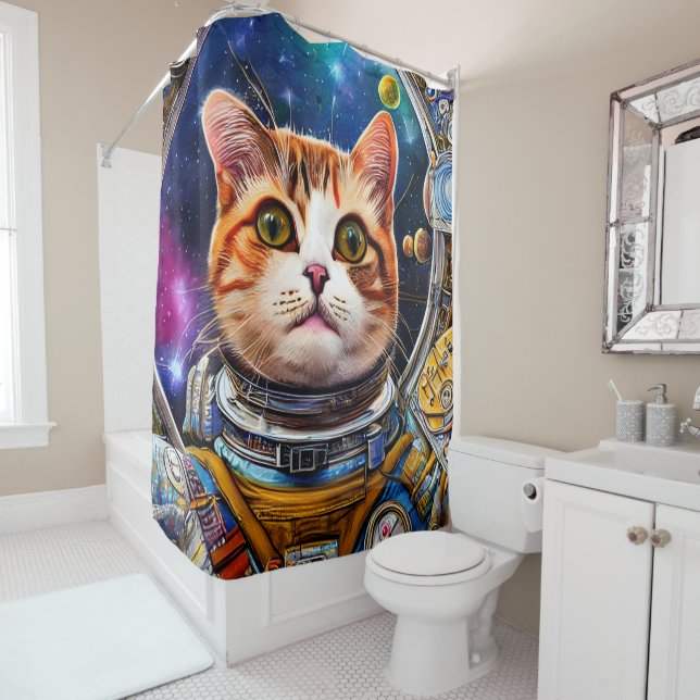 Cortina Para Box Astronauta de Gato Espacial Engraçado (In Situ)
