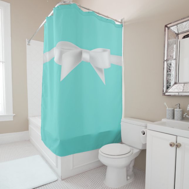 Cortina Para Box Audrey Teal Branco Glam Moderno (In Situ)