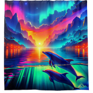 Cortina Para Box "Aurora Dolphin Sunset - Arte do Oceano Vibrante"