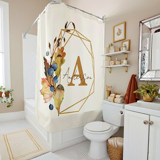 Cortina Para Box Autumn leaves and gold frame personalized  (Criador carregado)