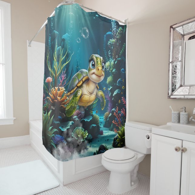 Cortina Para Box Aventuras submarinas com a tartaruga alegre. (In Situ)