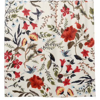 Cortina Para Box Aves e Flores: Design Floral sem costura