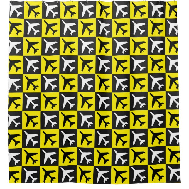 Cortina Para Box Avião Amarelo Geométrico a Jato (Frente)