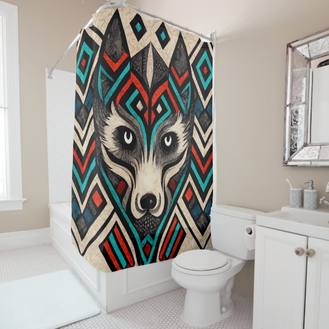 Cortina Para Box Aztec Wolf Face (In Situ)