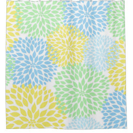 Cortina Para Box Azul Amarelo Amarelo Minúsculo Dahlias floresce