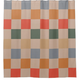Cortina Para Box Azul bege Laranja Castanho Marrom Verificado Padrã