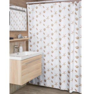 Cortina Para Box Azul branco-padrão de marisco náutico e de Starfis