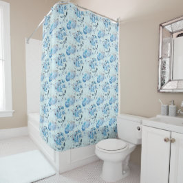 Cortina Para Box Azul Branco Prata Floral Casa Núcleo Shabby Chic