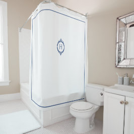Cortina Para Box Azul-Chelsea e Monograma Branco