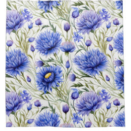 Cortina Para Box Azul Cornflower Sem Costura Padrão, Blue Floral