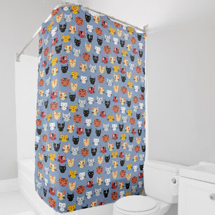Cortina Para Box Azul de padrão de gato divertido