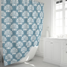 Cortina Para Box Azul e Branco Concha